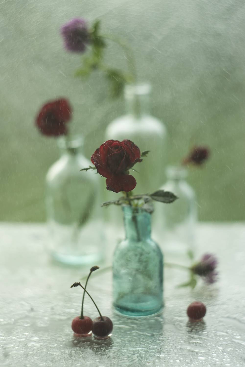 свет, контровой, стекло, вода, вишни, розочки, Oksana Evkodimova