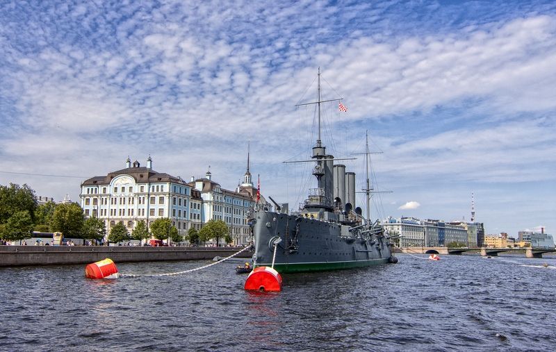 набережная,крейсер,небо,удачный ракурс. Крейсер Аврора. фото превью