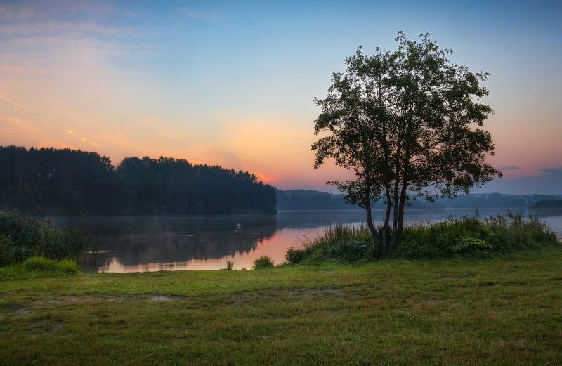 рассвет, озеро, лето, Рассвет у озера фото превью