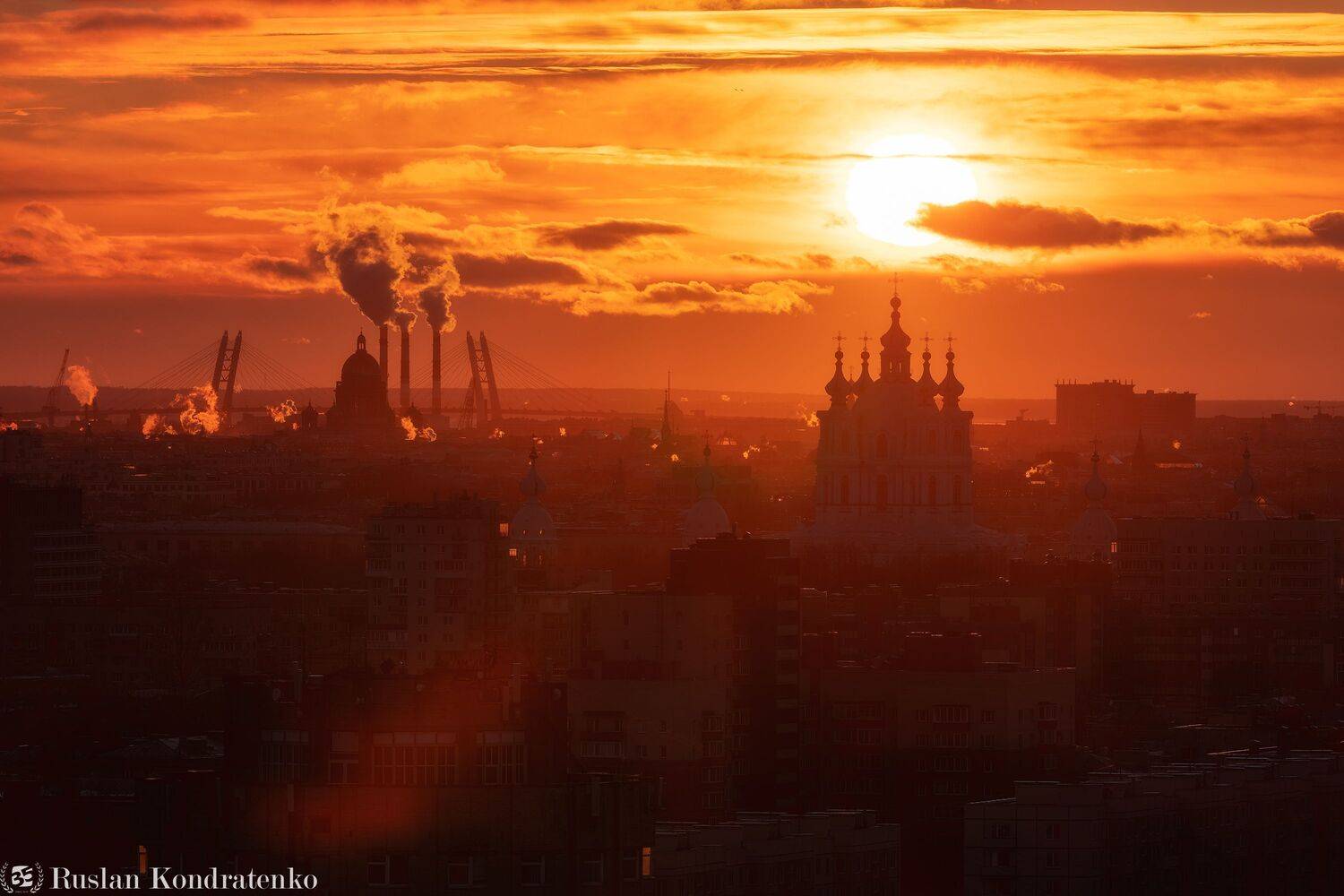 санкт-петербург, закат, исаакиевский собор, прострел, смольный собор, зсд, вантовый мост, Кондратенко Руслан
