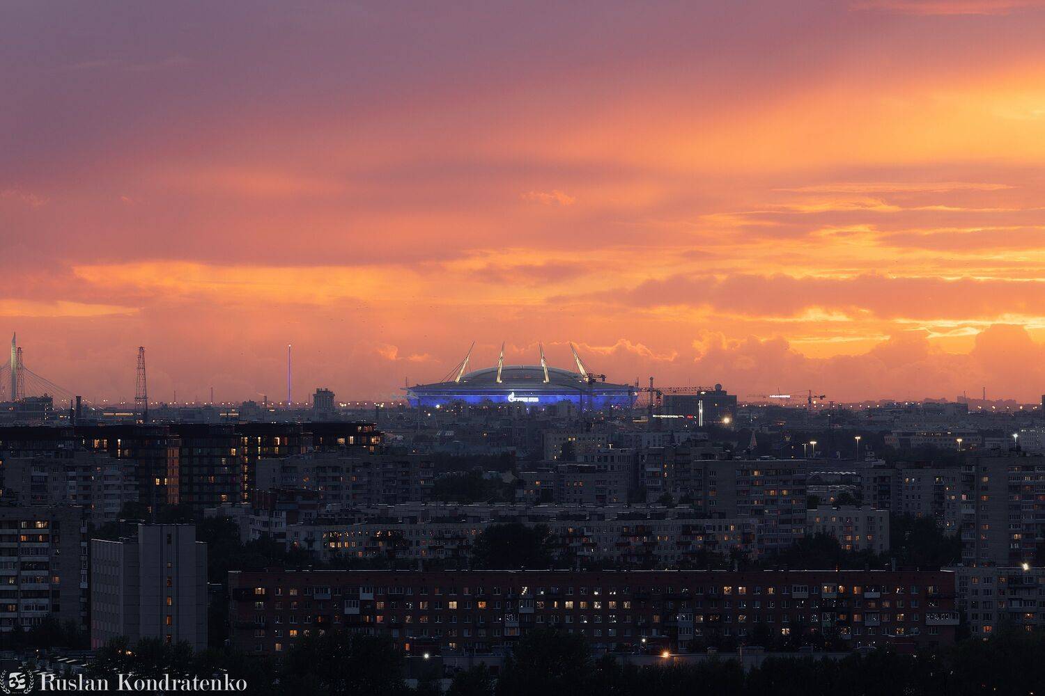 санкт-петербург, закат, исаакиевский собор, прострел, зенит арена, газпром арена, рассвет, Кондратенко Руслан