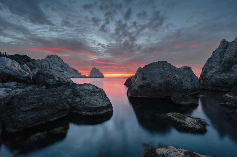 рассвет облака море скалы Крым Симеиз Штиль фото превью