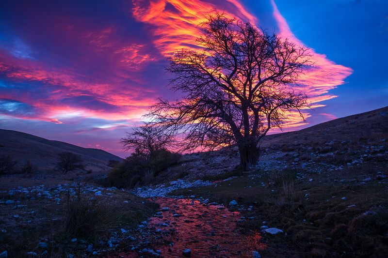 Закат, Каратау, небо, красное, фиолетовое, Казахстан Закат Каратау фото превью