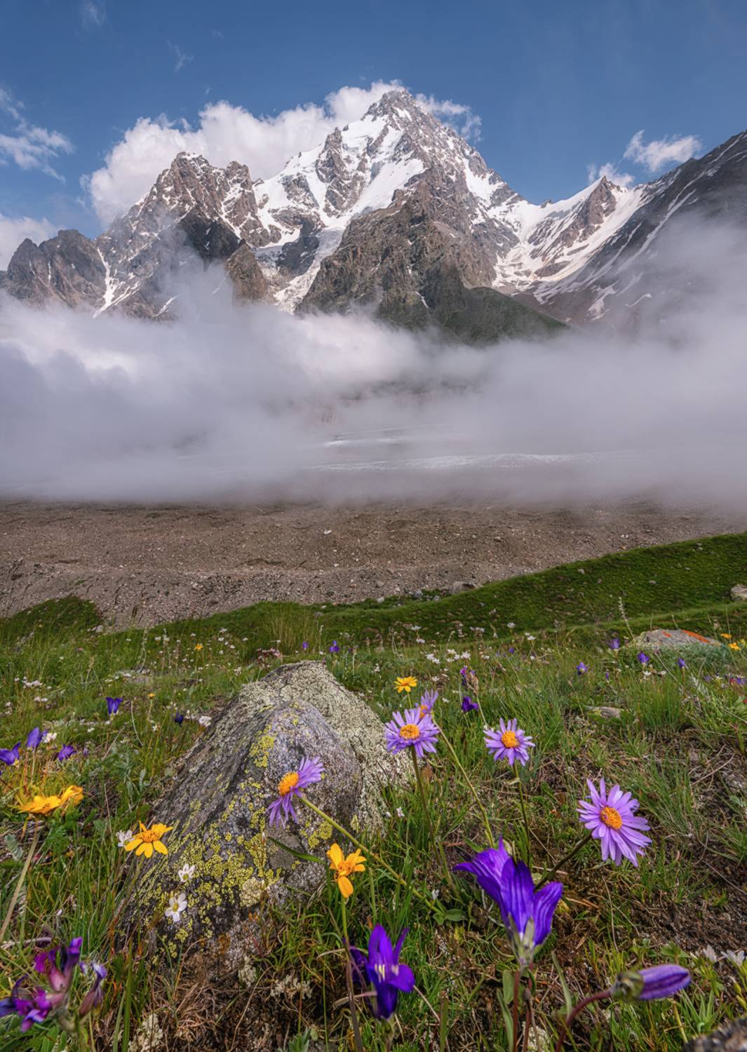 центральный кавказ, кабардино-балкария, дыхтау, ледник, безенги, июль, Мысливцев Николай