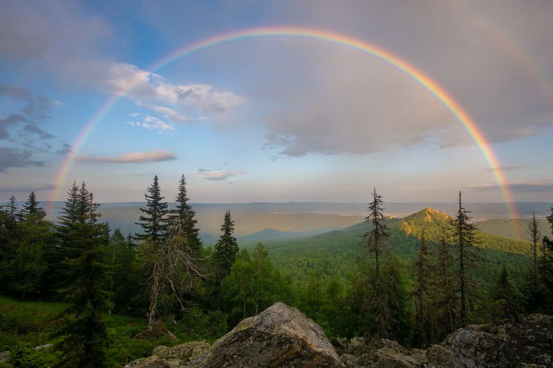лес, урал, радуга, лето, закат Радужные горы фото превью