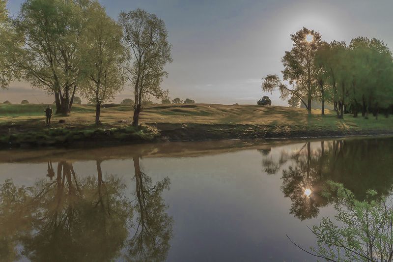 пейзаж ,лето ,птицы ,утро Утро на рыбалке. фото превью