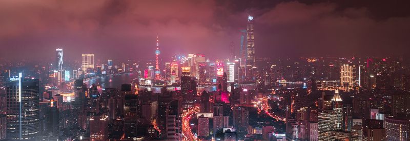 tall buildings, cityscape photography, glowing city lights, urban metropolis, pink-red clouds, vibrant city skyline, shanghai skyscrapers, iconic landmarks, urban night scene, milky cityscape, magenta city lights, river cutting metropolis, shanghai citysc Neon Cyber Shanghai фото превью