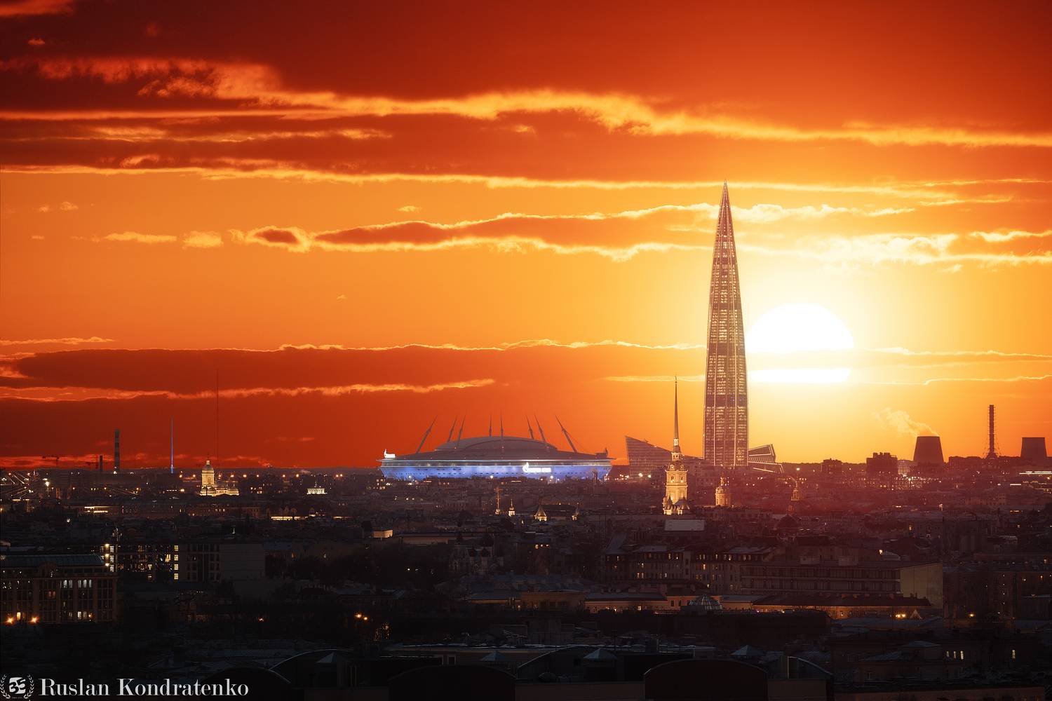 санкт-петербург, закат, лахта-центр, лахта, небоскреб, прострел, газпром-арена, петропавловский собор, петропавловская крепость, композитная фотография, time blending, Кондратенко Руслан