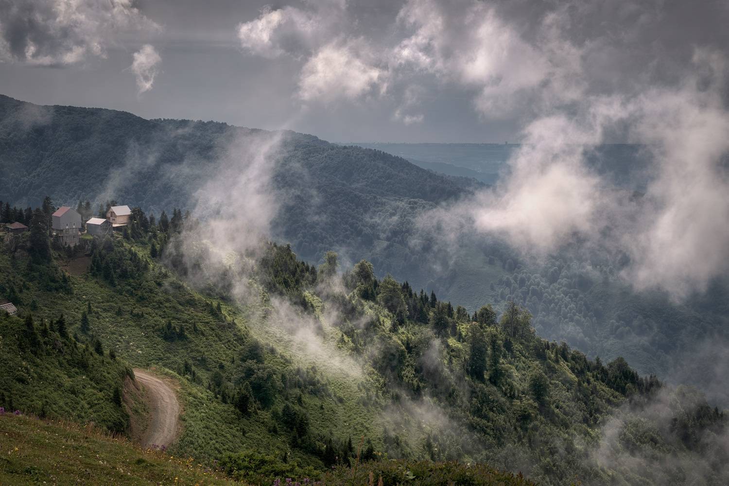 gomismta, mountain, clouds, sky, buildings, rocks, forest, high, nature, landscape, scenery, travel, outdoors, georgia, guria, sakartvelo, chizh, Чиж Андрей