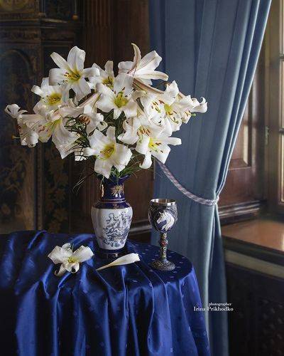Белые лилии у окна