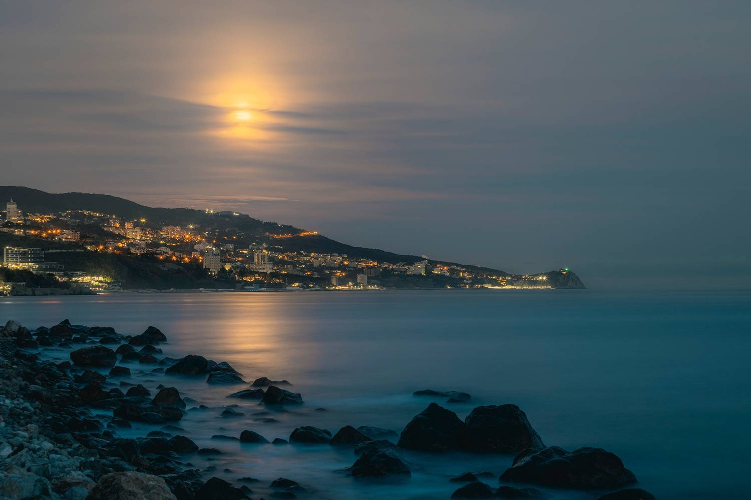 море ночь облака луна Крым, Владимир Баранов