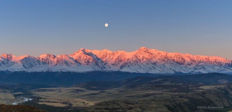 горы, Алтай, луна, ледник, снег, восход, Чуя, Курай, Северо-Чуйский хребет, Куркурек, Ак-Тру Чуйские восходы фото превью