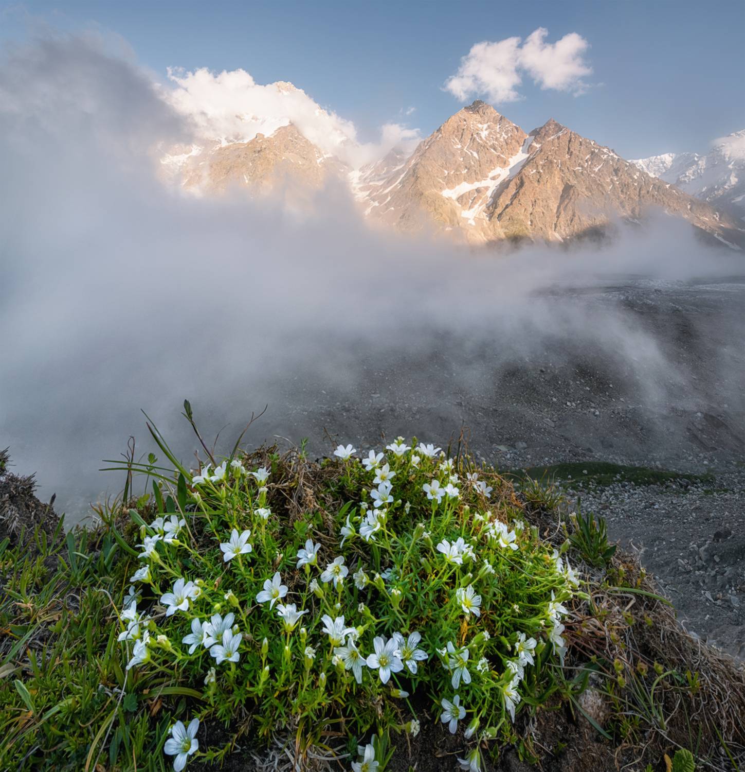 центральный кавказ, кабардино-балкария, безенги, ледник горы, дыхтау, семеновского, июль, Мысливцев Николай