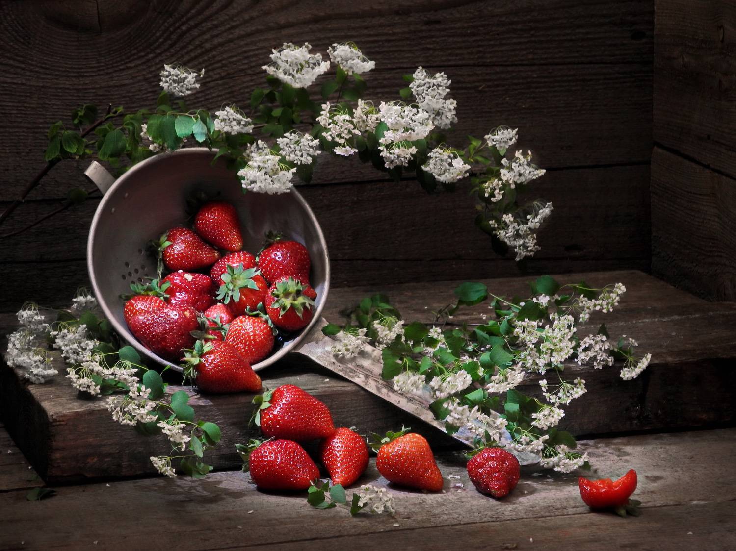 еда, ягоды, клубника, цветы, дуршлаг, утварь,, Сергей Фунтовой