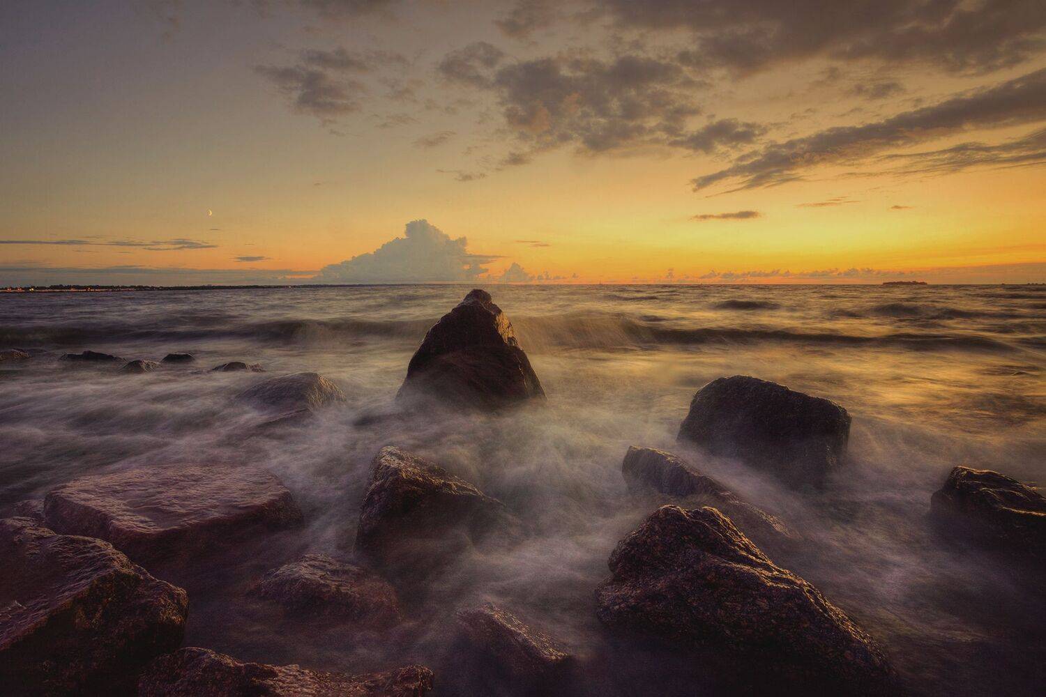 закат, волны, вечер, залив, Дмитрий Середов