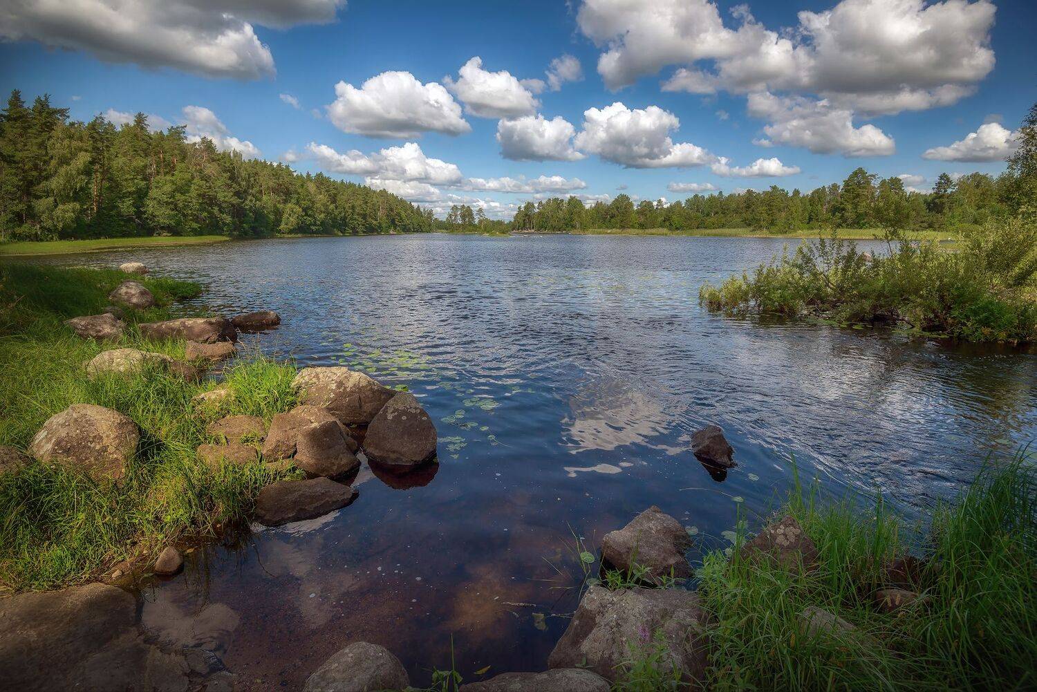 река, камни, валуны, лето, Вуокса, Сергей Аникин
