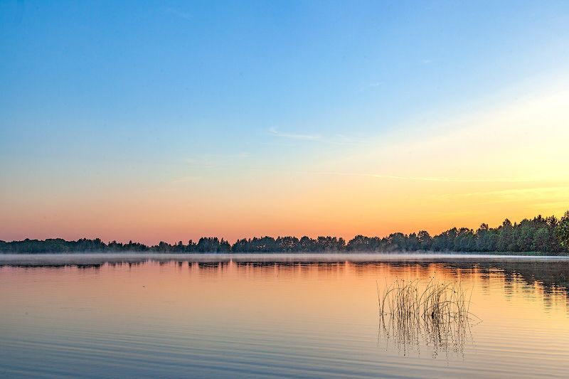 рассвет, утро, озеро, красота, природа, небо Рассвет фото превью