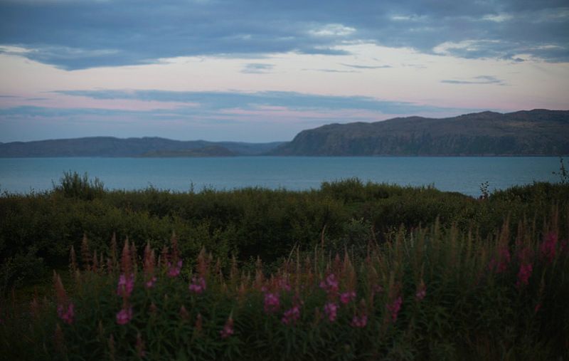 полуостров, закат, северный ледовитый океан, вода, бирюза, зелень Краски заката фото превью