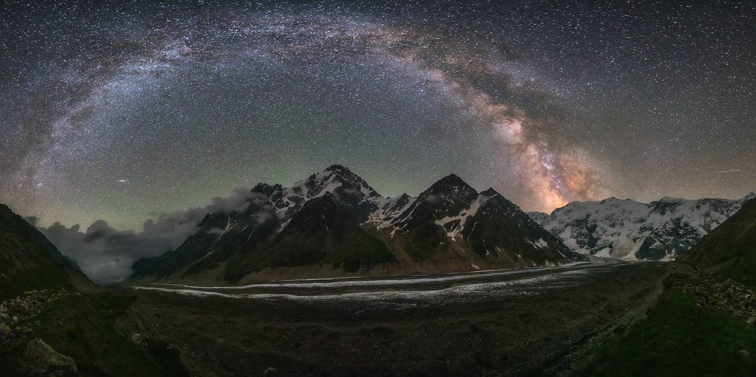 центральный кавказ, кабардино-балкария, безенги, ледник, млечный путь, июль, Мысливцев Николай