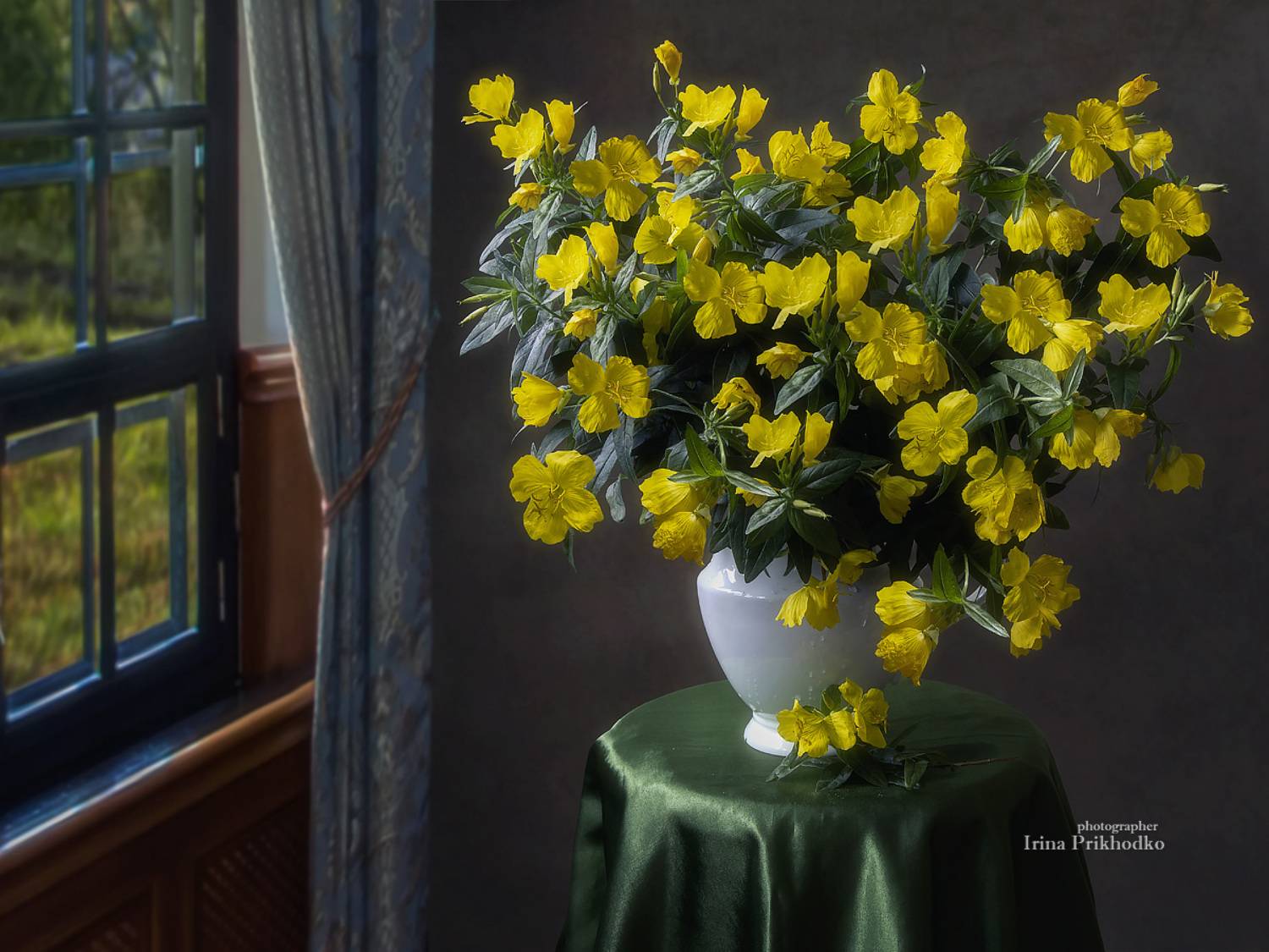 натюрморт, букеты, цветы, желтые цветы, энотера, интерьер, Приходько Ирина