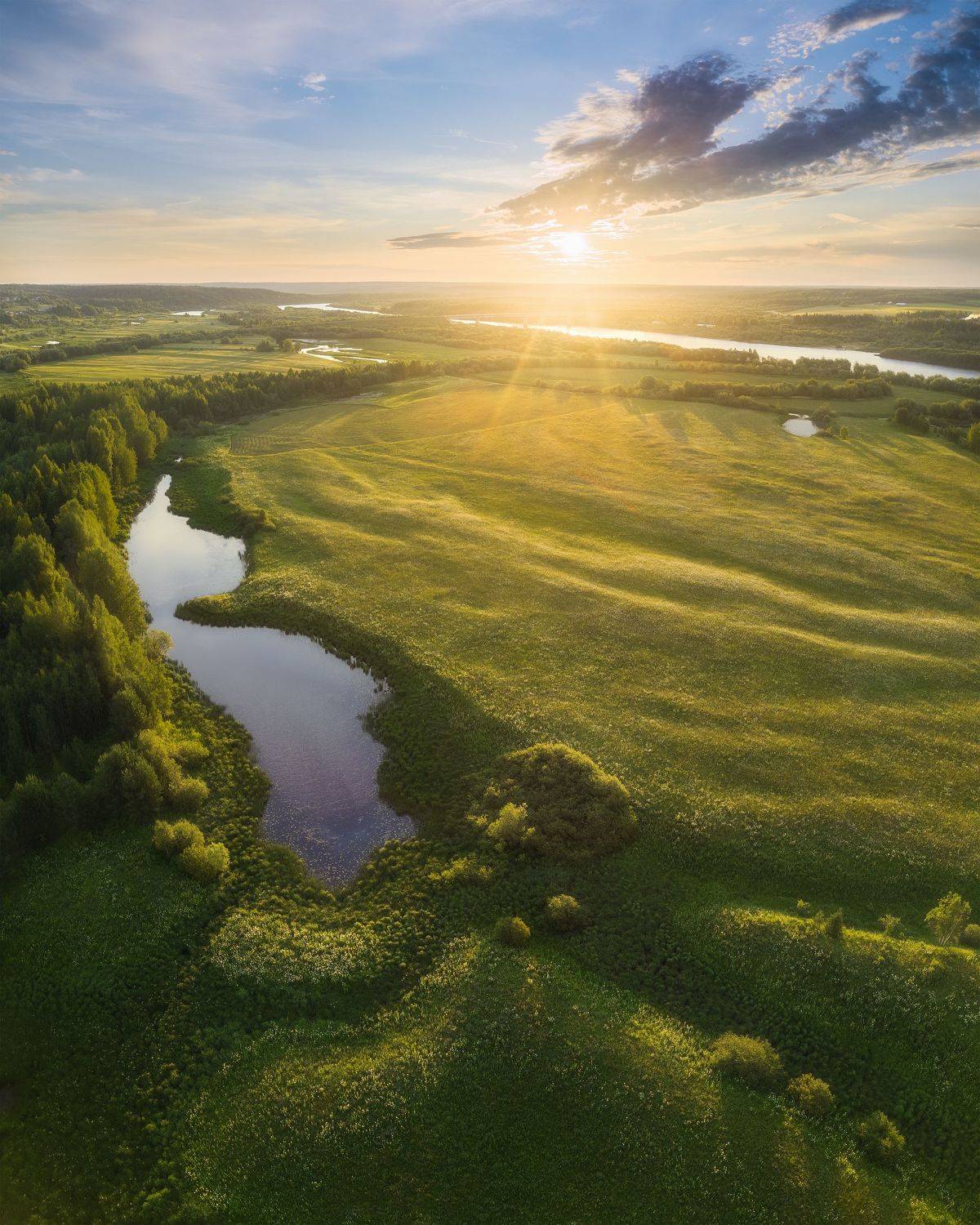 пейзаж, рассвет, луг, река, озеро, север, landscape, river, lake, north, sunrise, sun, Чаланов Иван