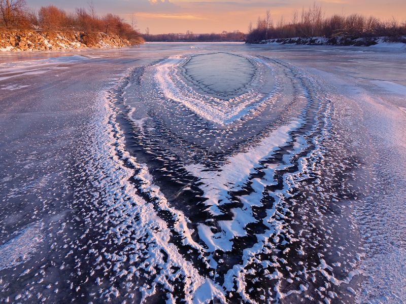 природа, пейзаж, река, зима, полынья Ожерелье р.Раздольной фото превью