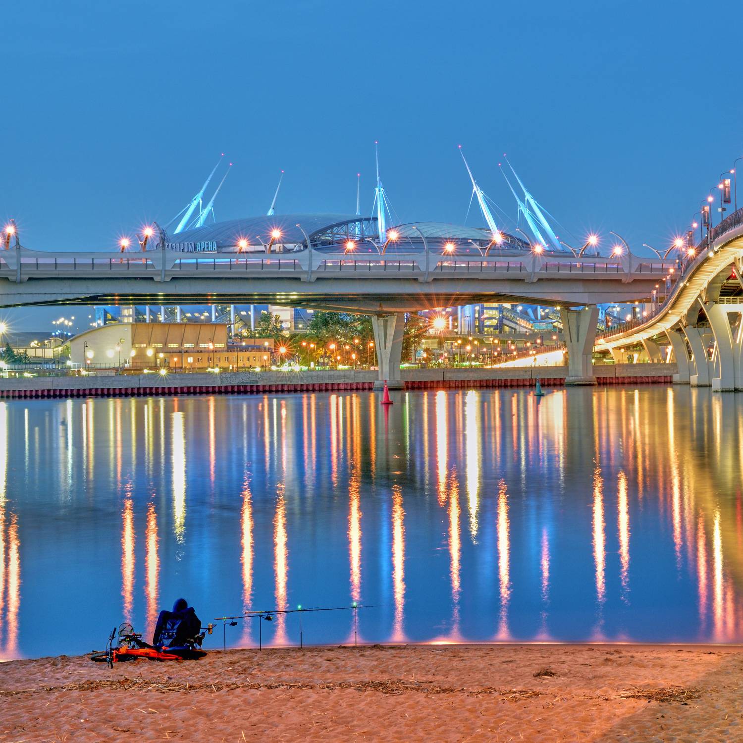 санкт-петербург, мост,  берег, рыбалка, нева, отражение, огни, белая ночь,, Байдуков Александр