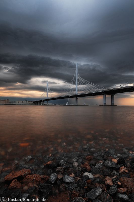 санкт-петербург, рассвет, зсд, вантовый мост Вантовый мост ЗСД через Петровский фарватер фото превью