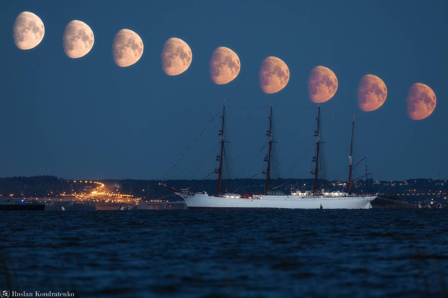 санкт-петербург, луна, полнолуние, восход луны, прострел, заход луны, кронштадт, седов, барк, барк седов, секвенция, секвенция с луной, Кондратенко Руслан