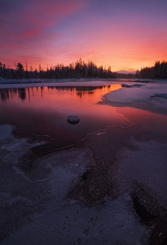 кольский, мурманская, кандалакша, колвица, река, зима, снег Зимний вечер фото превью