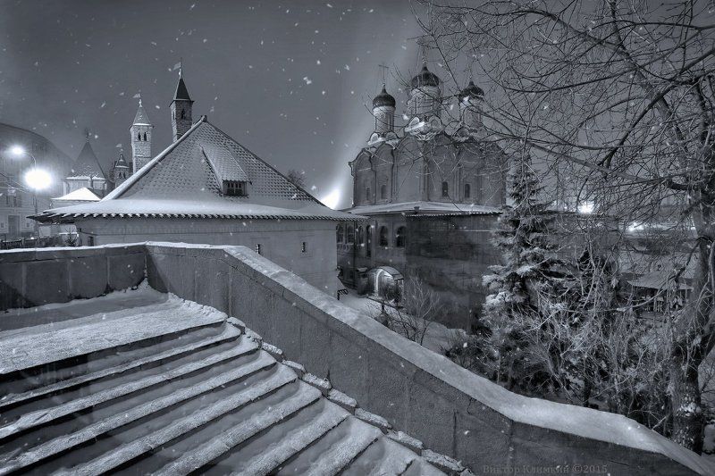 Варварка, Вечер, Зарядье, Зима, Знаменский собор, Москва, Снег Серебряный вечер фото превью