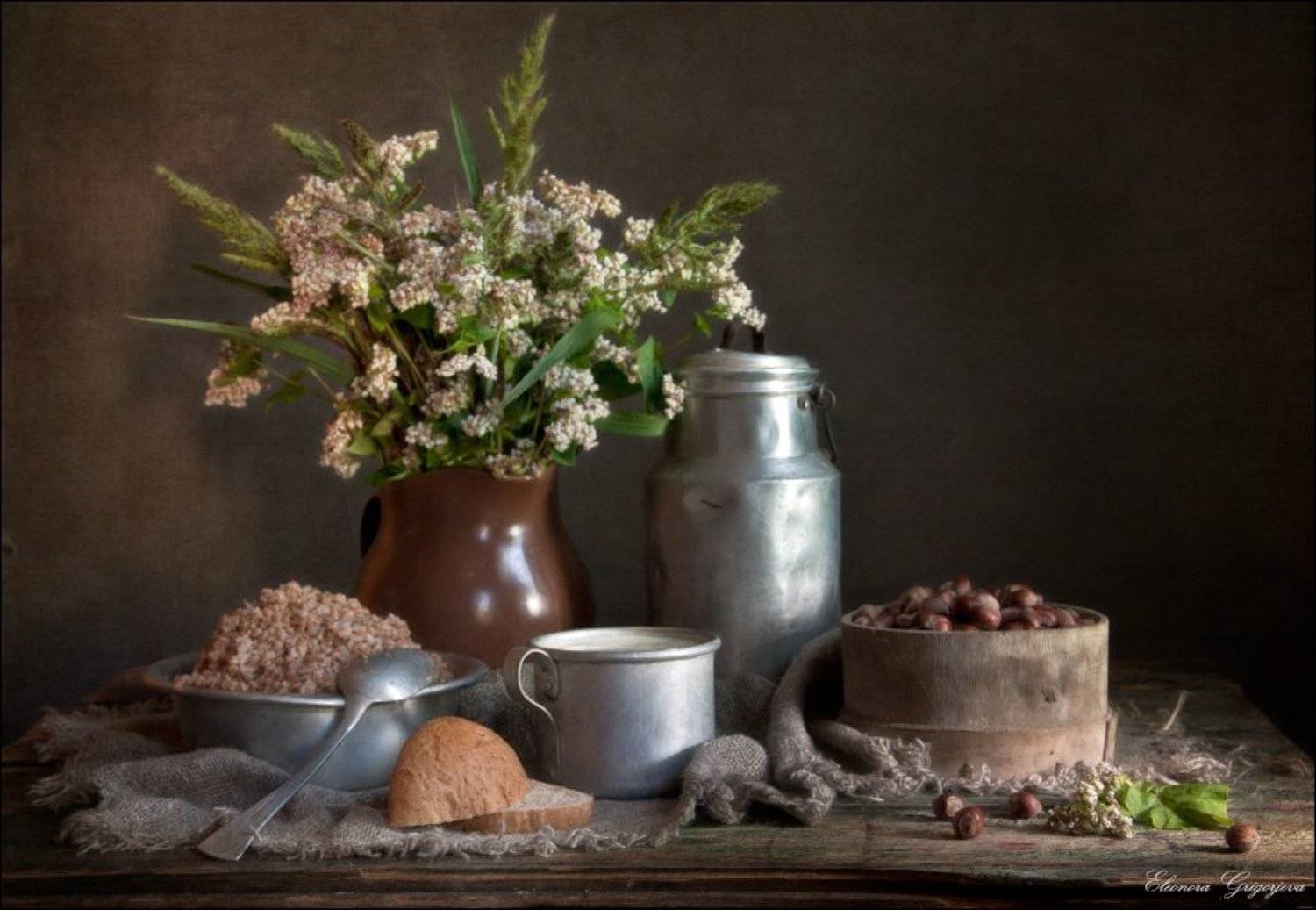 Гречка, Гречневая каша, Натюрморт, Орехи, Хлеб, Eleonora Grigorjeva