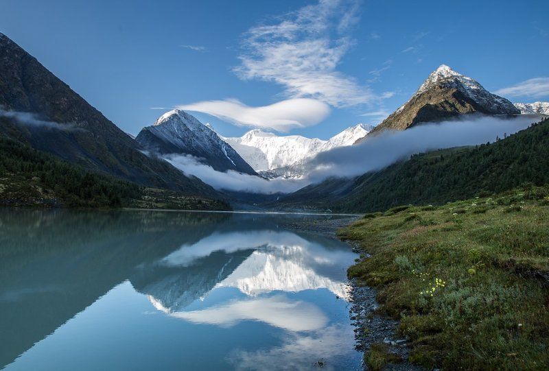 2015, Алтай, Белуха, Горы, Лето, Озеро, Снег Рассвет с видом на Белуху фото превью