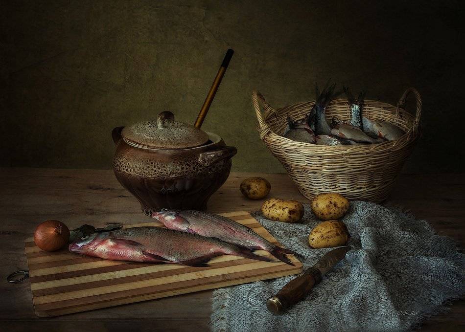 рыба, корзина, супница, овощи, нож, Ирина Приходько