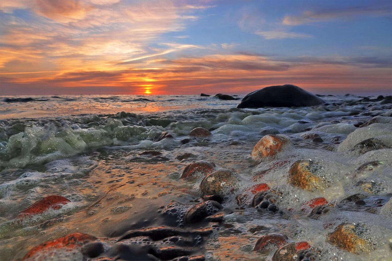 sea, stones, sunset, Daiva Cirtautė