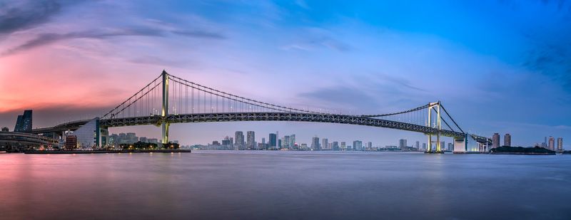 tokyo, japan, rainbow bridge, evening, cityscape, ocean Rainbow Bridge in Tokyo фото превью