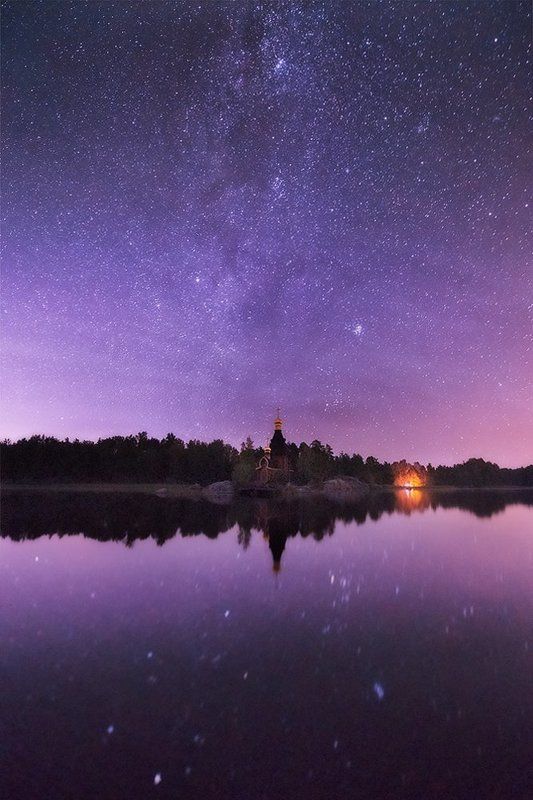 Вуокса, Звезды, Ленинградская область, Ночь, Церковь Звездная ночь фото превью