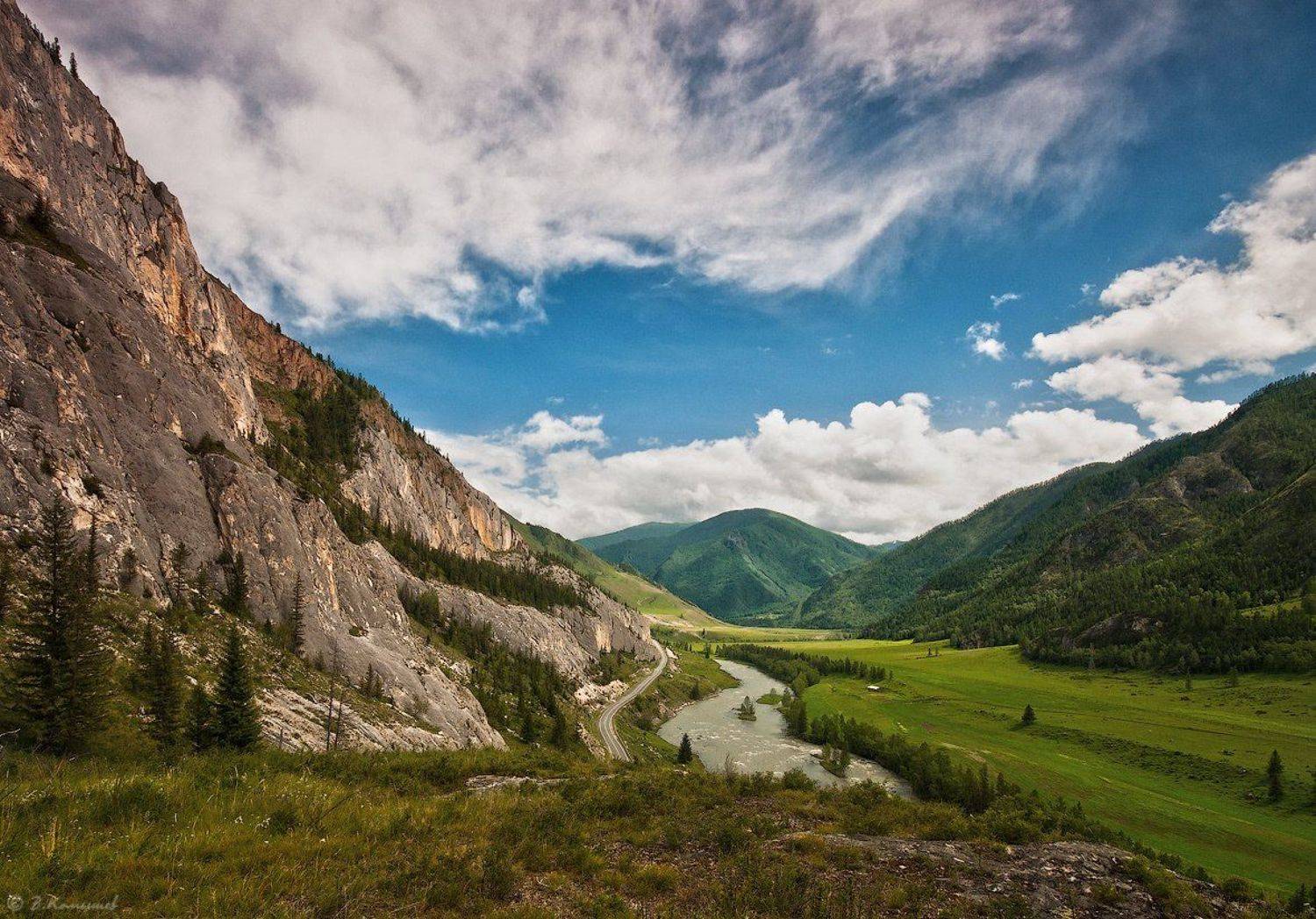 Алтай, Горы, Лето, Небо, Река, Владимир Комышев