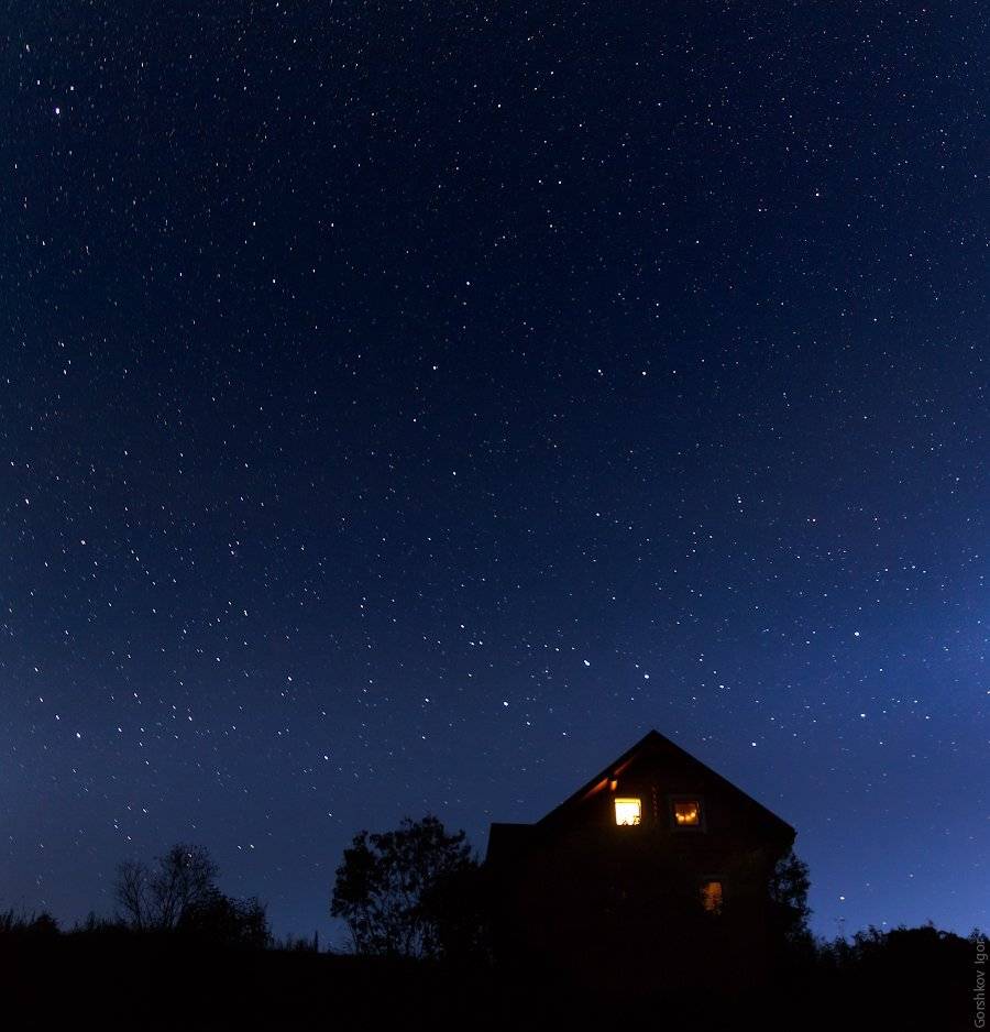 Дом, Звёздное, Звёзды, Карелия, Ладога, Небо, Ночь, Пейзаж, Силуэт, Горшков Игорь