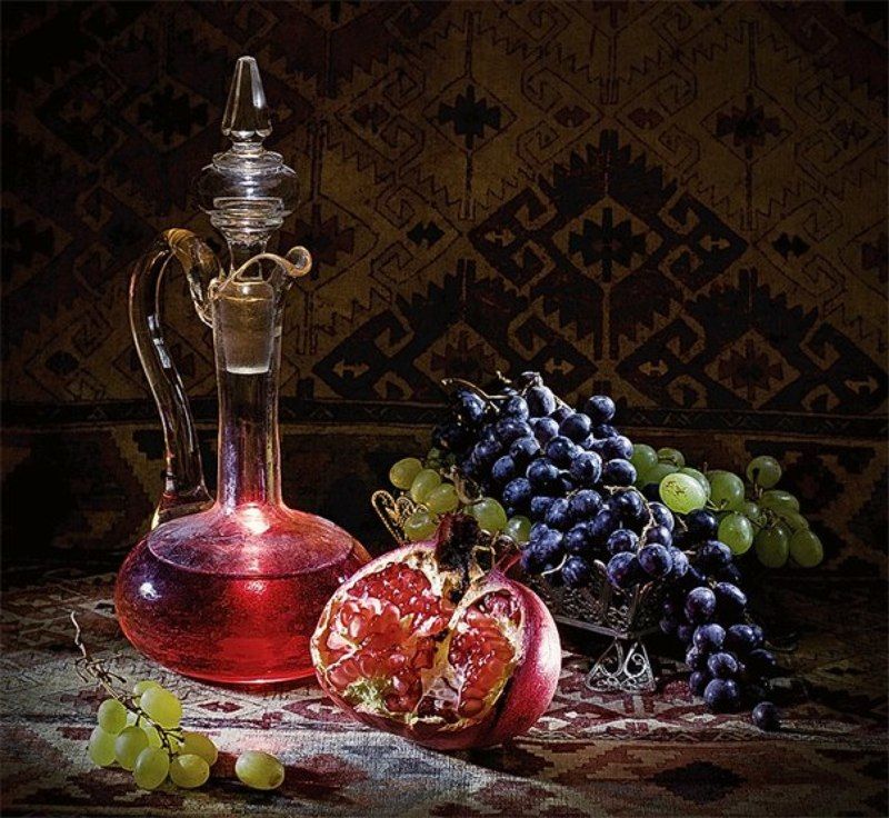 Натюрморт, гранат, кувшин, арт, виноград, фрукты О гранатовом соке фото превью