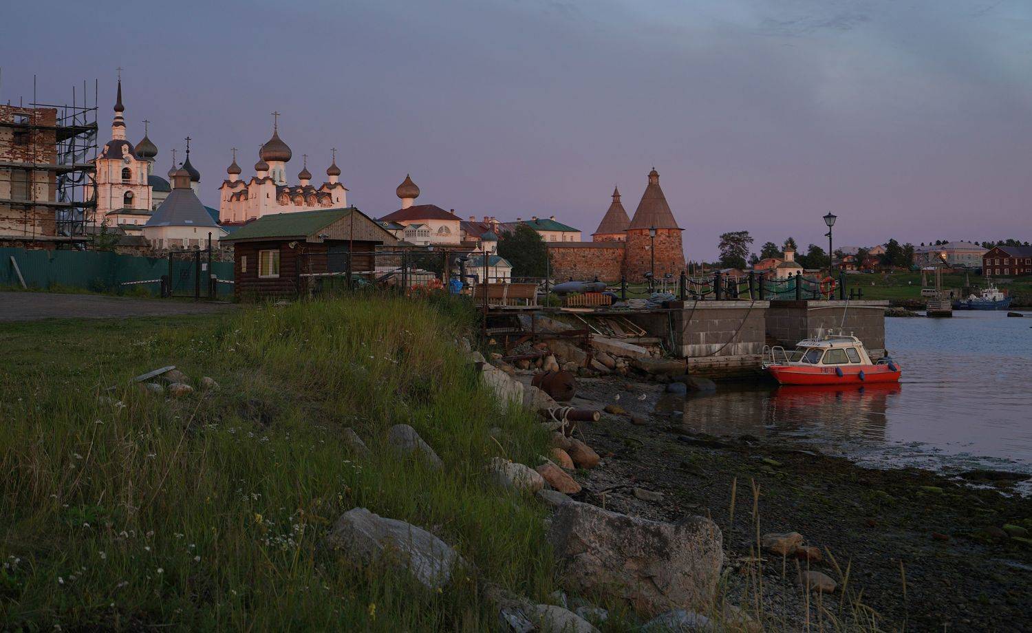 monastery, fortress, island, bastion, temple, landscape, boat, view, symbol, history, pier, ship, shore, pier, evening, pink, sunset, sky,  Сергей Андреевич