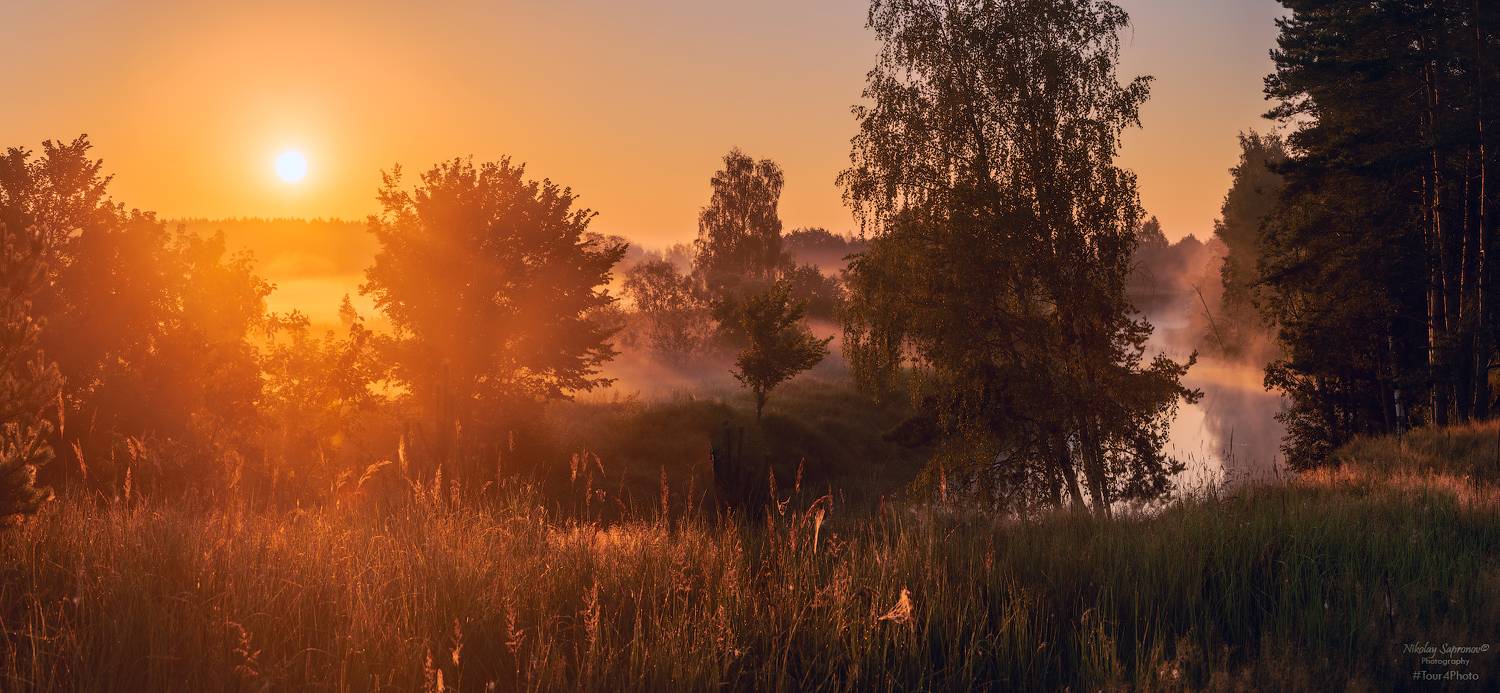киржач, лето, средняя полоса, луг, Владимирская область, бассейн Клязьмы, изгиб реки, речной пейзаж, рассвет, река Киржач, река, Николай Сапронов