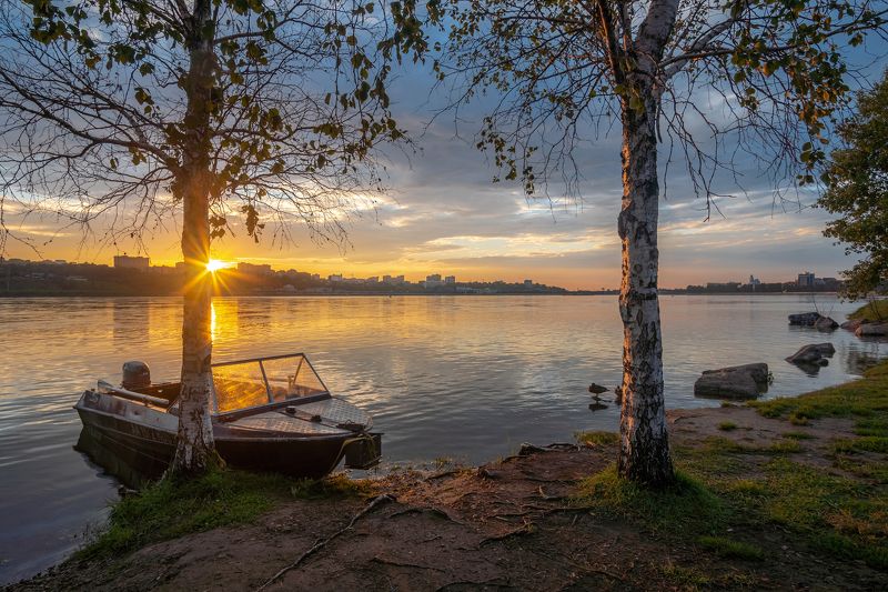 Летний закат на берегу Ангары фото превью