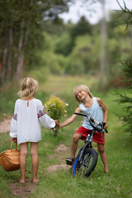 дружба,букет полевых цветов, деревенские зарисовки, каникулы в деревне,беларусь, поле, лес,велосипед Я буду долго гнать велосипед!) фото превью