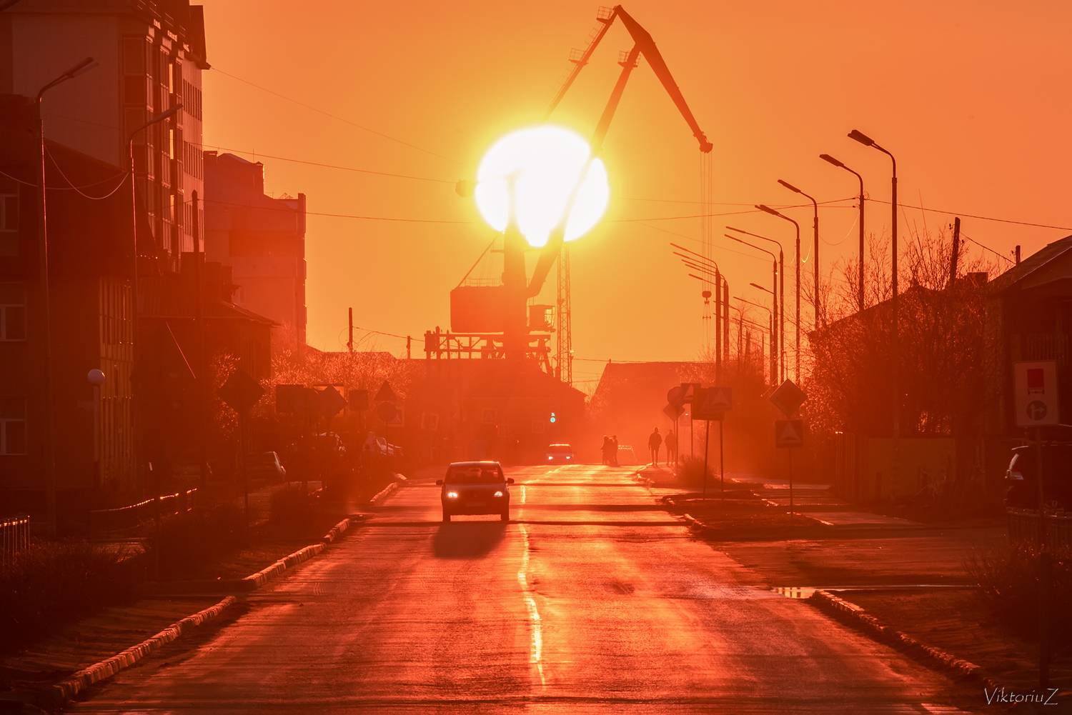 закат, солнце, дорога, кран, Куликов Виктор