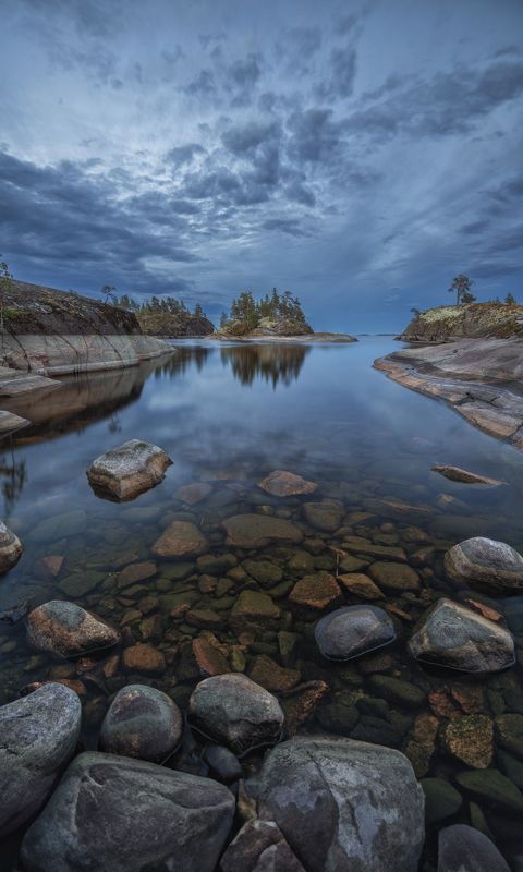 ладога вода камни Ладожский вечер фото превью