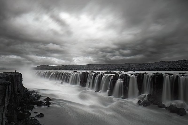 Selfoss, Iceland, black and white, landscape, waterfalls  Selfoss, Iceland фото превью