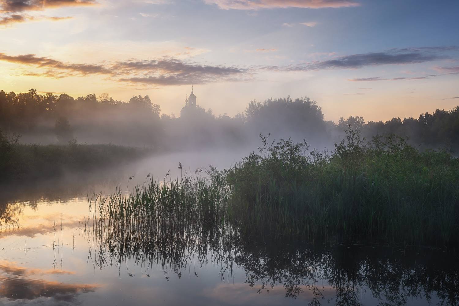 пейзаж туман утро рассвет храм церковь россия landscape nature morning sunrise temple church, Anya Yukhova