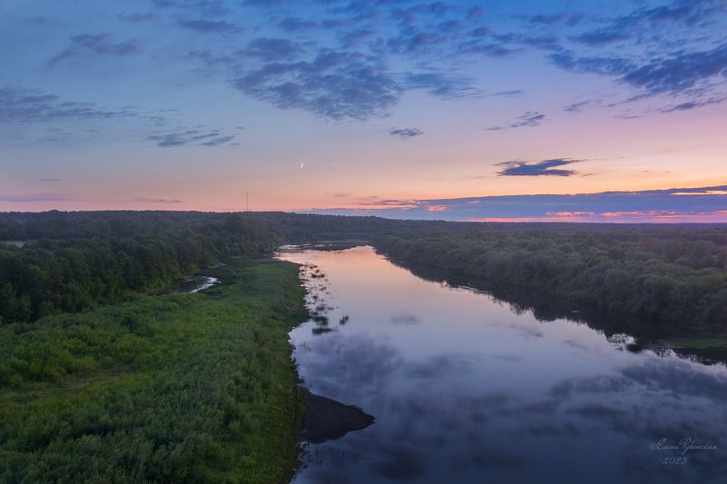 кологрив, костромская область, костромскаяобласть, река, унжа, вечер, месяц, луна, лес После заката фото превью