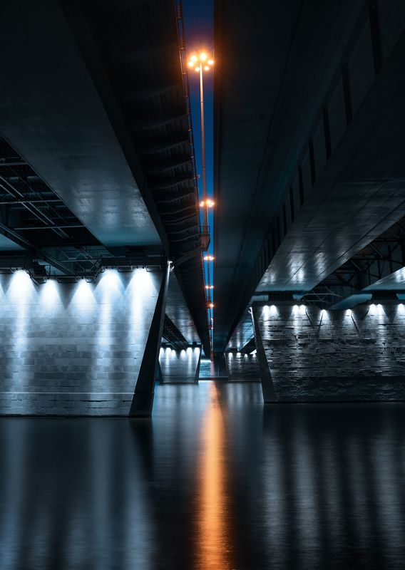 ночь, город, мост Ленинградский мост фото превью